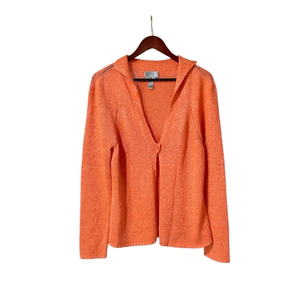 Talbots Sweater Size L Knit Cardigan Long Sleeve Orange Open Front Button